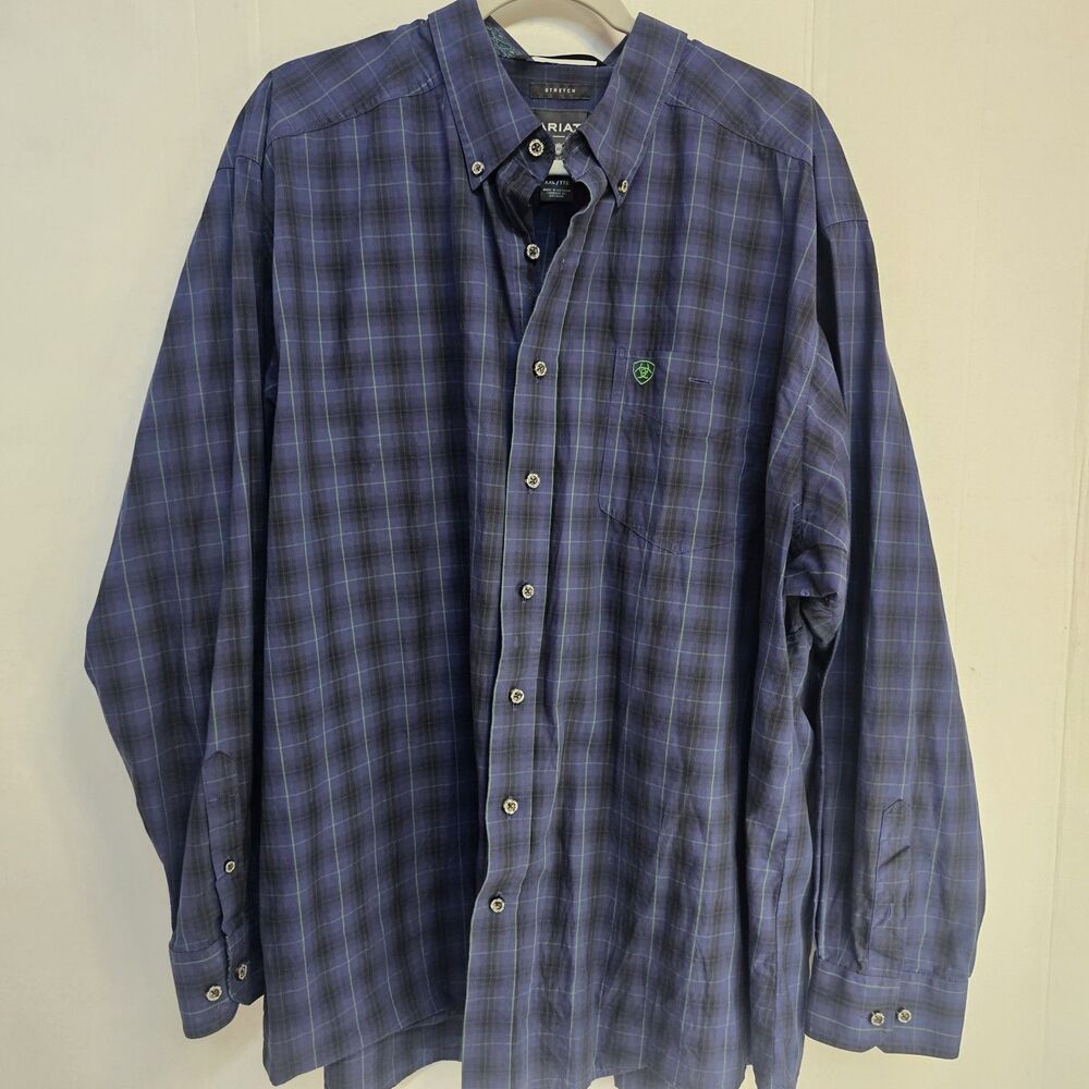 Ariat Relentless MenLong Sleeve Blue Plaid Button-Up Shirt Size XXL Western R347